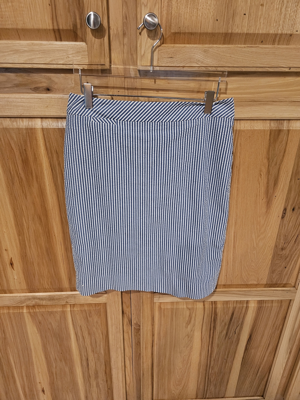 J. Crew Navy and White Seersucker Pencil Skirt